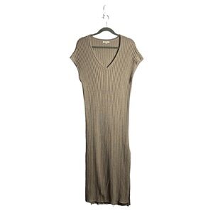 Z Supply Women's Tan Soft Knit Ribbed Short Sleeve Maxi Dress